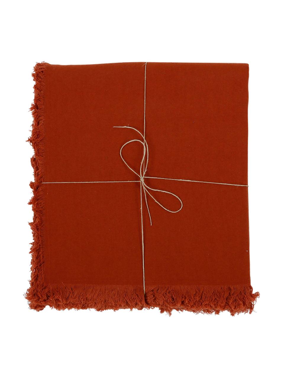 Mantel de algodón con flecos Nalia, 100% algodón, Rojo vino, De 6 a 8 comensales (An 160 x L 250 cm)