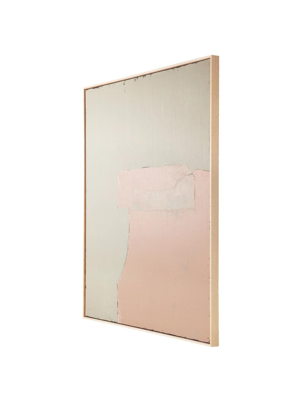 Ingelijste canvasdoek Olivia, Lijst: essenhout, Crèmekleurig, roze, B 100 x H 120 cm