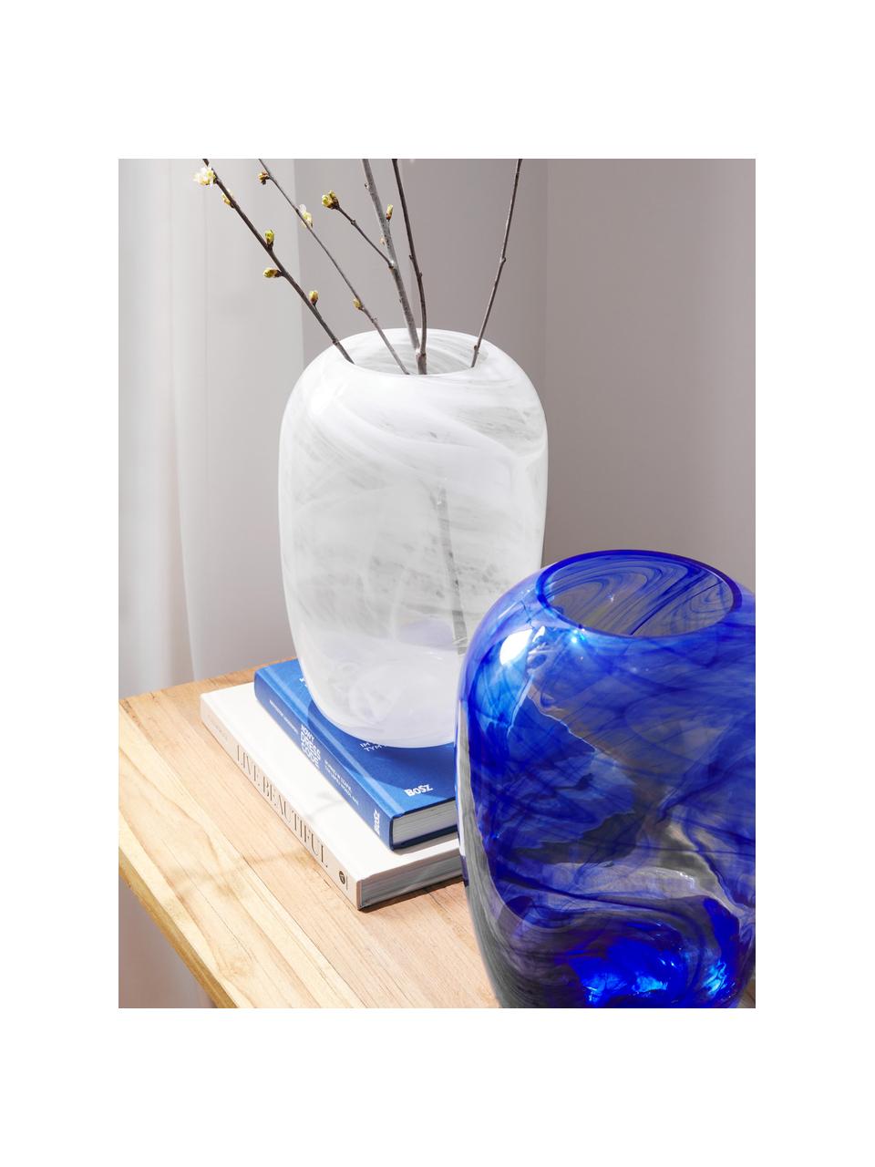 Handgefertigte Glas-Vase Helvi, H 30 cm, Glas, Weiss, semi-transparent, Ø 20 x H 30 cm