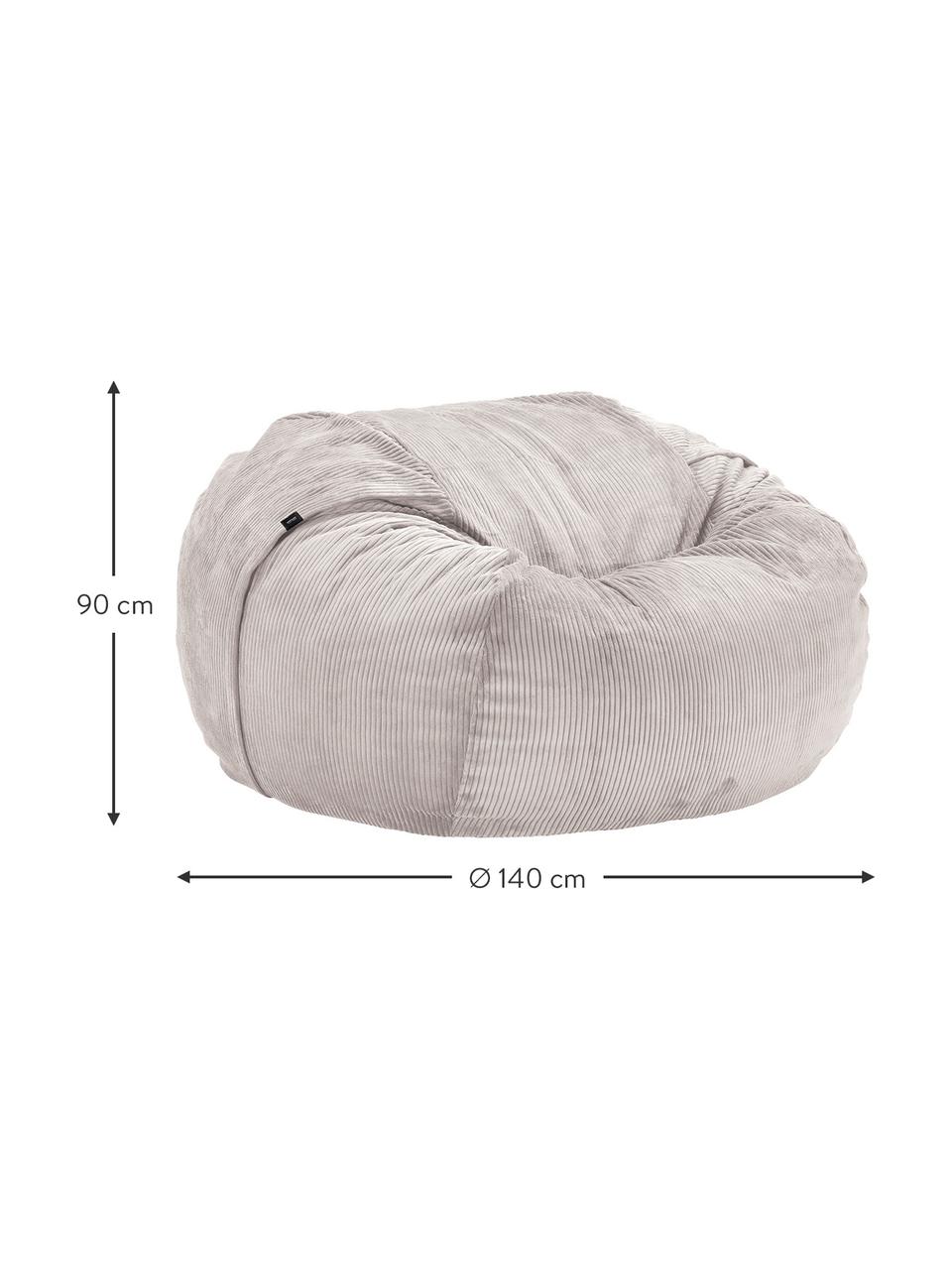 Pouf sacco XL in velluto a coste Velours, Rivestimento: 88% nylon, 12% poliestere, Tessuto grigio, Ø 140 x Alt. 90 cm