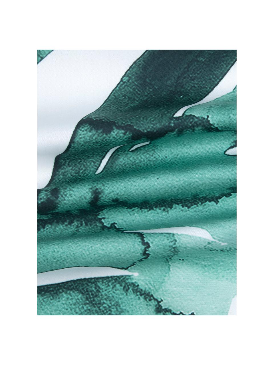 Baumwollsatin-Kopfkissenbezüge Lou mit Blattmotiv in Aquarelloptik, 2 Stück, Webart: Satin Fadendichte 210 TC,, Weiß,Grün, B 40 x L 80 cm
