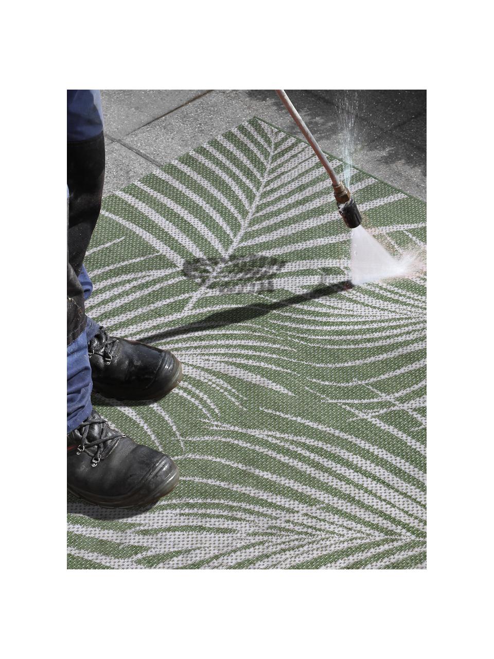 In- & outdoor vloerkleed Vai met bladpatroon, Bekleding: 100% polyester (teddyvach, Poten: berkenhout, Groen, wit, B 80 x L 150 cm (maat XS)