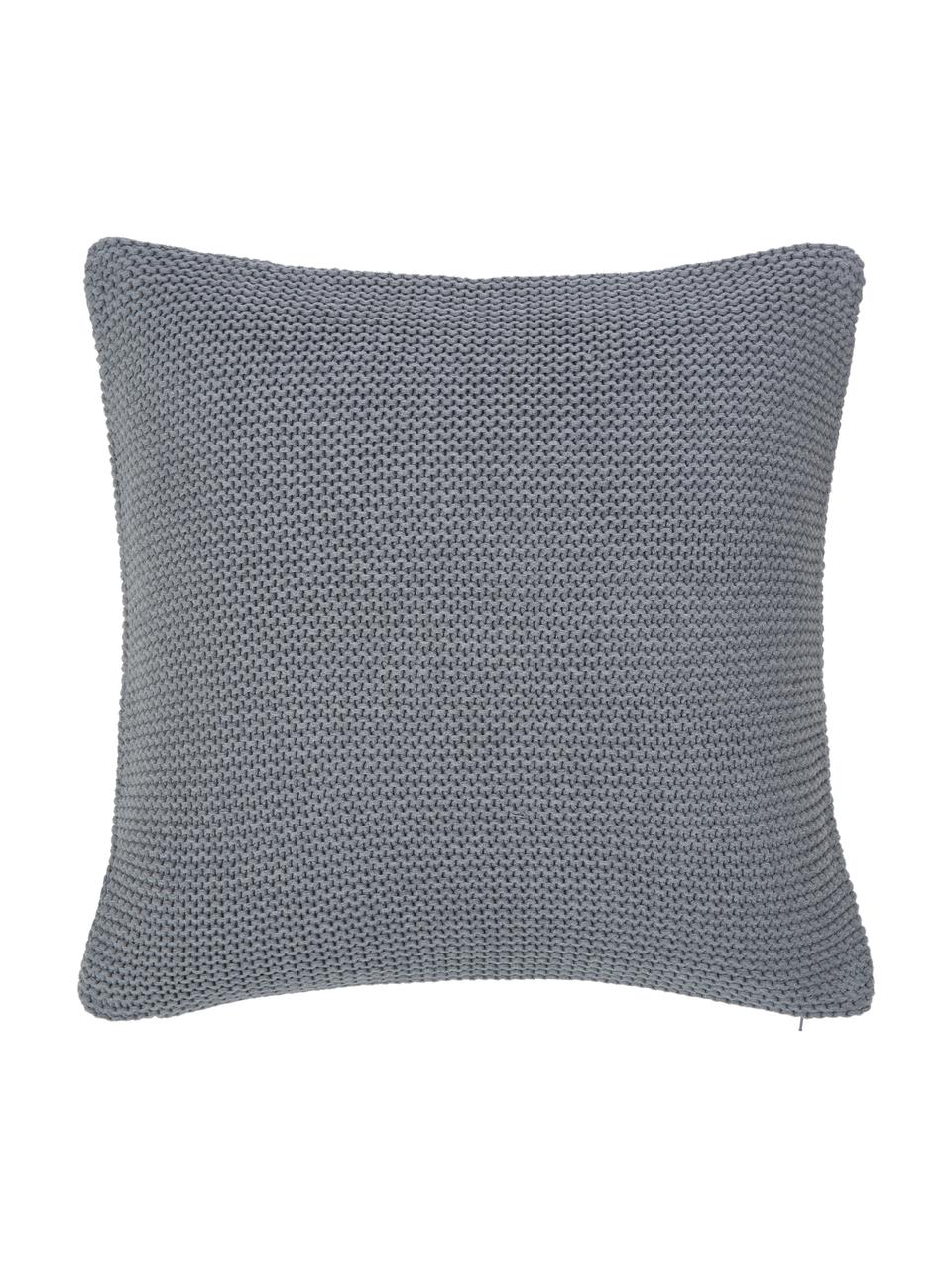 Housse de coussin tricot gris Adalyn, 100 % coton bio, certifié GOTS, Gris, larg. 60 x long. 60 cm