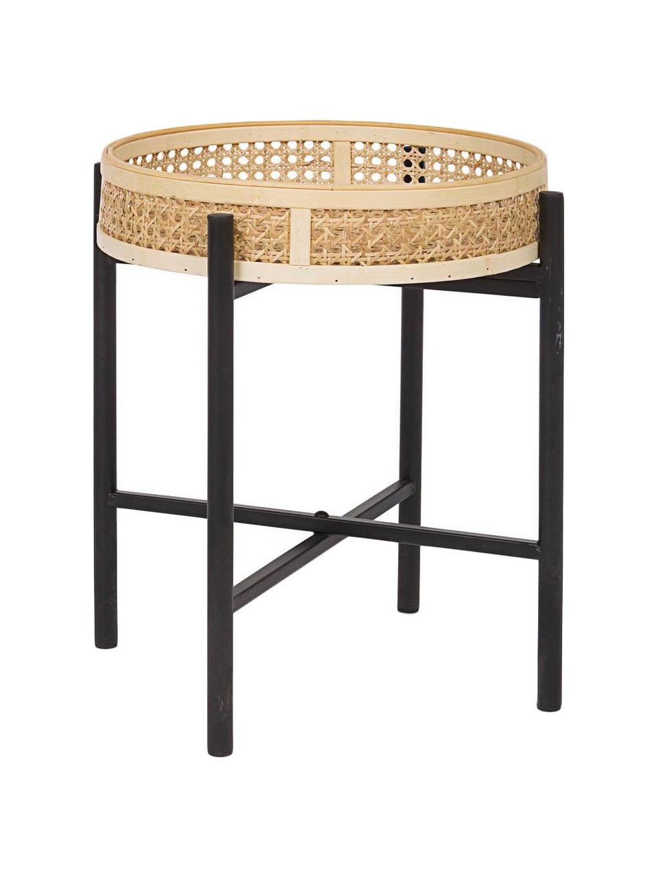Odkládací stolek s vídeňskou pleteninou Elyot, Světle hnědá, černá, Ø 40 cm, V 42 cm