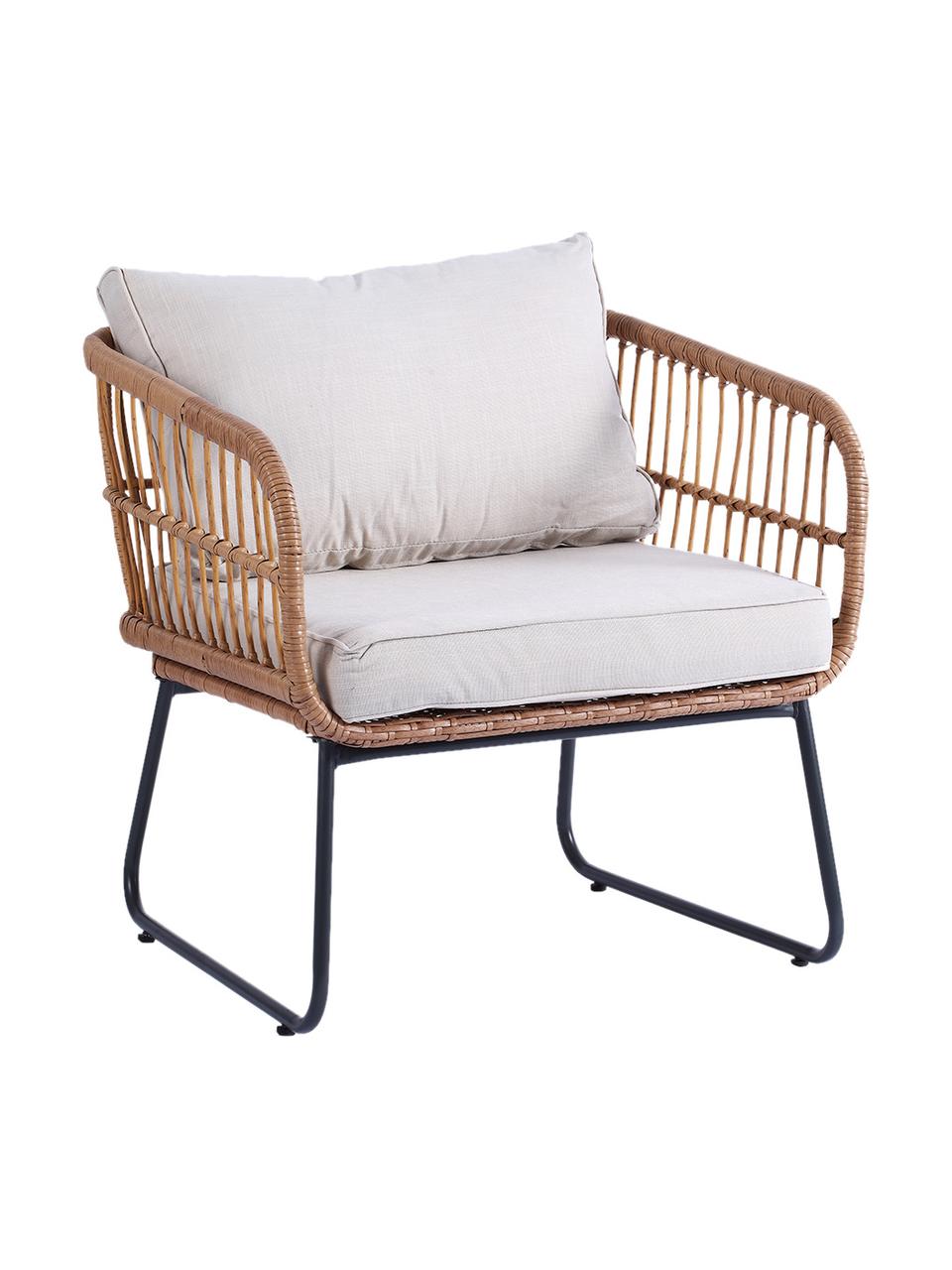 Poltroncina da giardino Vistadal, Rivestimento: 100% poliestere, Gambe: acciaio verniciato a polv, Marrone chiaro, bianco latteo, Larg. 70 x Prof. 70 cm