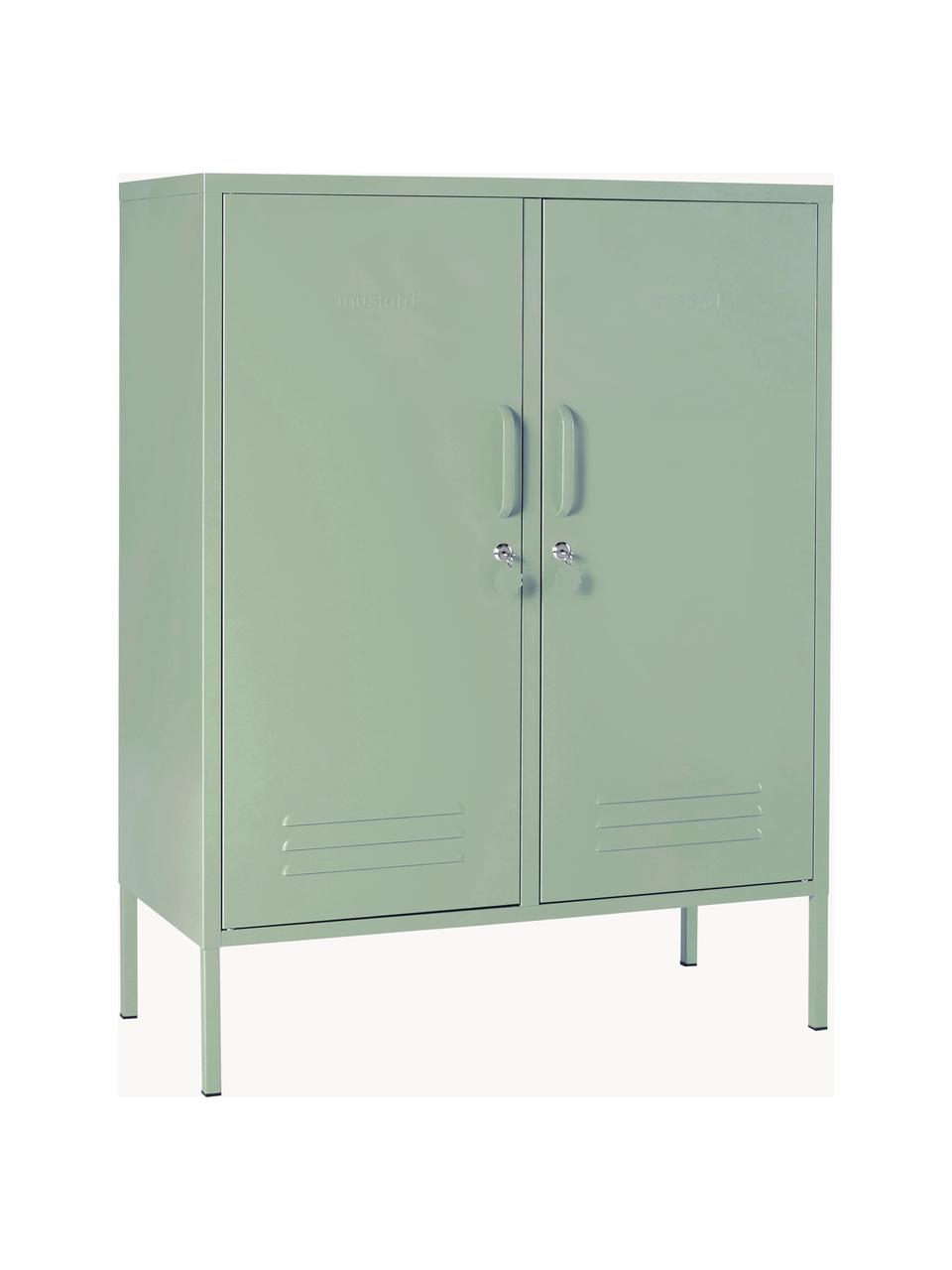 Credenza alta in metallo The Midi, Acciaio verniciato a polvere, Verde salvia, Larg. 85 x Alt. 111 cm