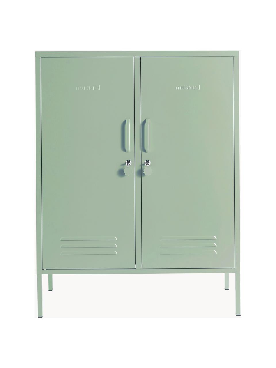 Credenza alta in metallo The Midi, Acciaio verniciato a polvere, Verde salvia, Larg. 85 x Alt. 111 cm