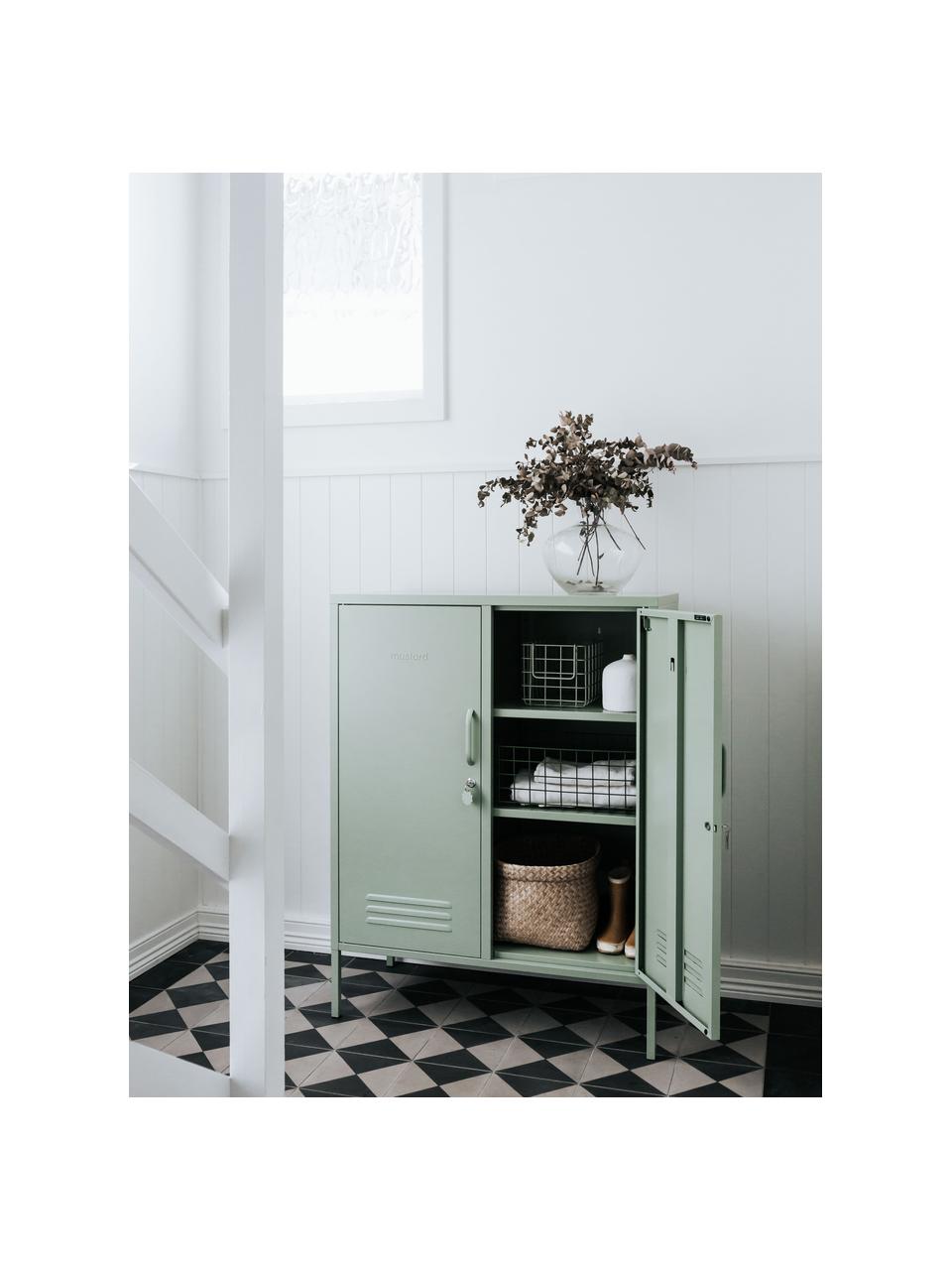 Credenza alta in metallo The Midi, Acciaio verniciato a polvere, Verde salvia, Larg. 85 x Alt. 111 cm