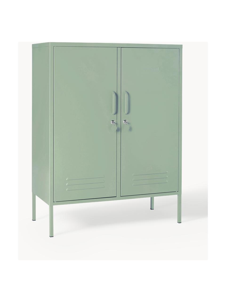 Credenza alta in metallo The Midi, Acciaio verniciato a polvere, Verde salvia, Larg. 85 x Alt. 111 cm