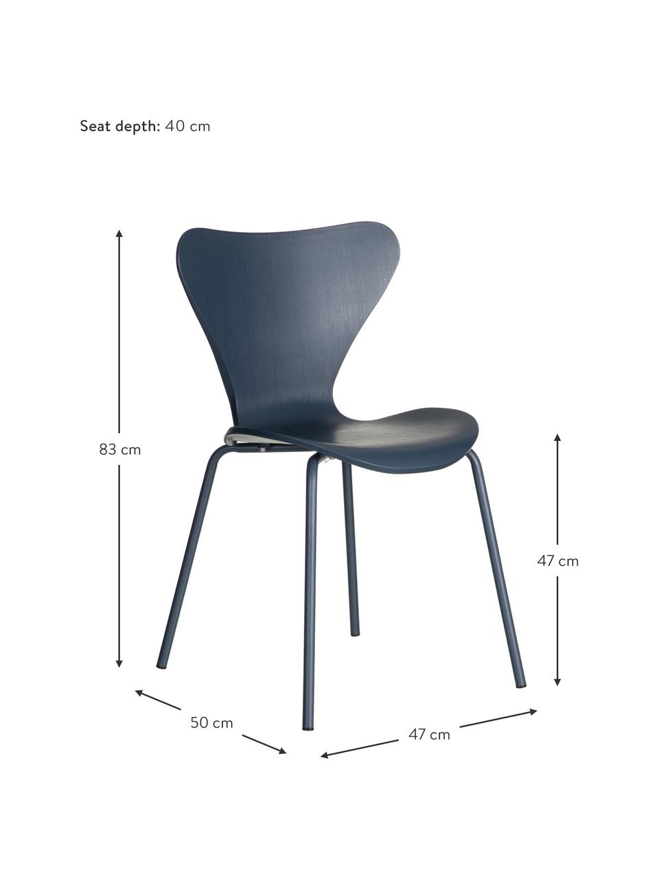 Kunststoffen stoelen Pippi, 2 stuks, Polypropyleen, metaal, Blauw, B 47 x D 50 cm