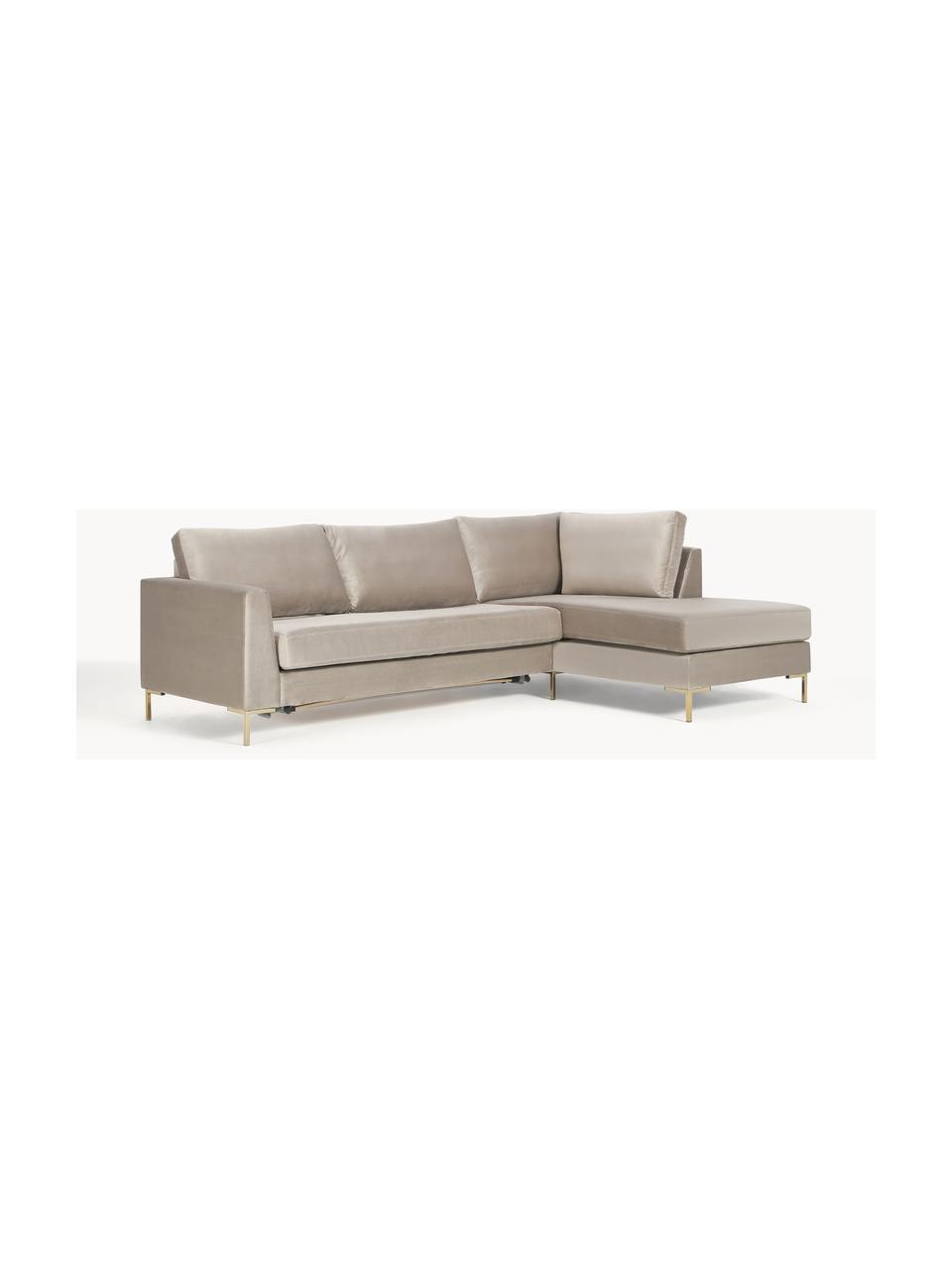 Samt-Schlafsofa Luna (3-Sitzer) mit Matratze, Bezug: Samt (100 % Polyester) De, Gestell: Massives Buchenholz, Schi, Samt Greige, B 270 x T 184 cm, Eckteil links