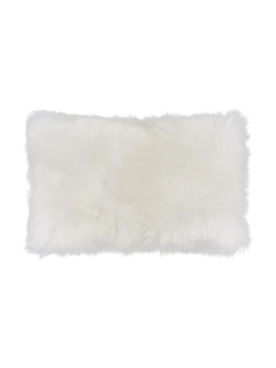 Housse de coussin en peau de mouton Oslo, lisse, Endroit : blanc ivoire Envers : blanc ivoire