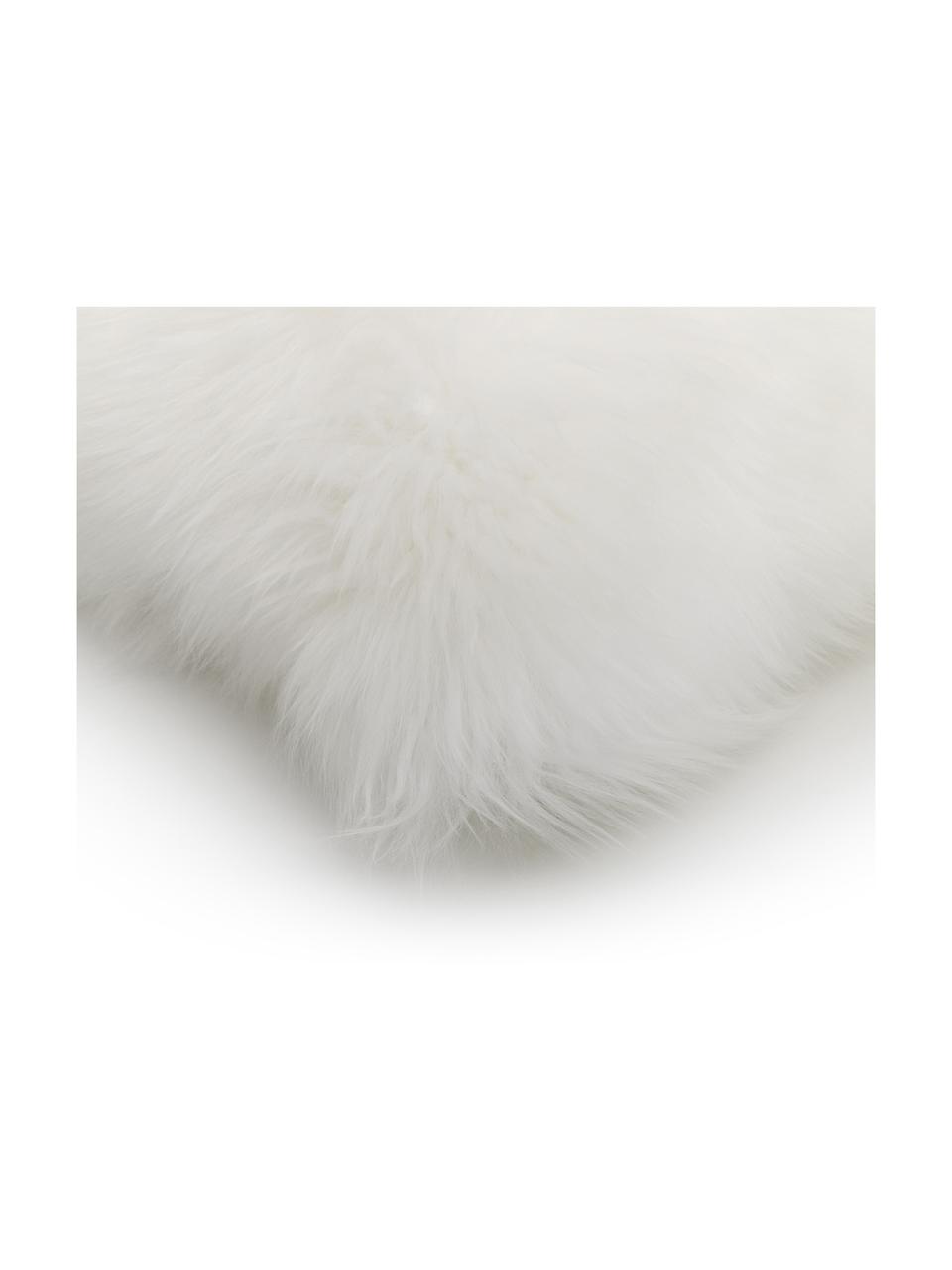 Federa arredo in pelliccia di pecora Oslo, Retro: lino, Fronte: avorio Retro: avorio, Larg. 30 x Lung. 50 cm