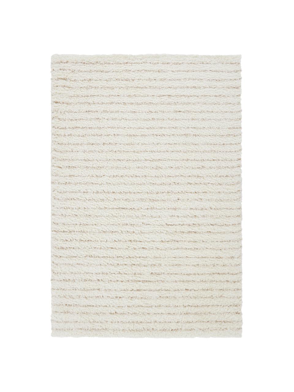 Weicher gestreifter  Hochflor-Teppich Porter, 100% Polyester, Naturweiß, Beige, B 200 x L 290 cm (Größe L)