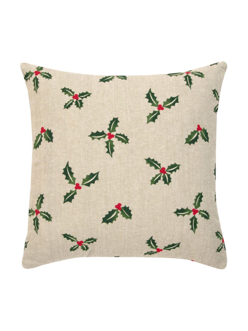 Housse de coussin 45x45 Noël Berry, Coton, Beige, vert, larg. 45 x long. 45 cm