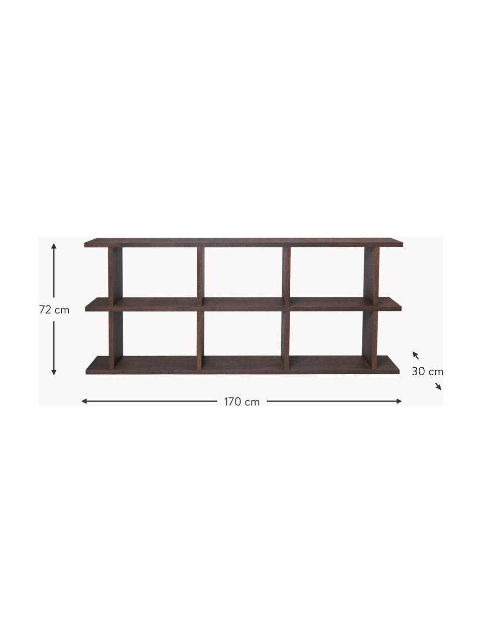 Holz-Regal Kona, Mitteldichte Spanplatte mit Eichenholzfurnier, lackiert

Dieses Produkt wird aus nachhaltig gewonnenem, FSC®-zertifiziertem Holz gefertigt., Eichenholz, dunkel lackiert, B 170 x H 72 cm