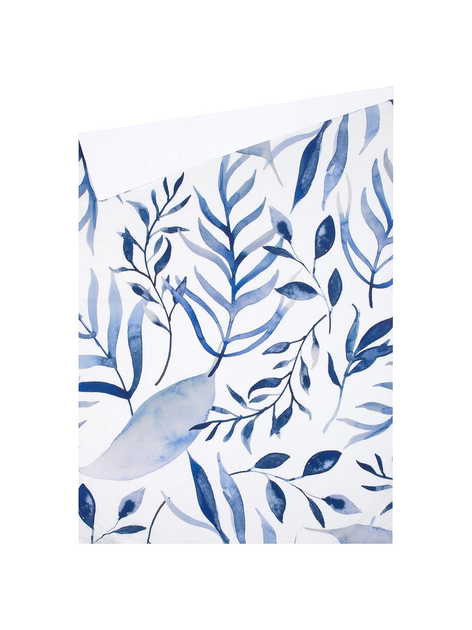Housse de couette en percale Francine, Endroit : bleu, blanc Envers : blanc, larg. 240 x long. 220 cm