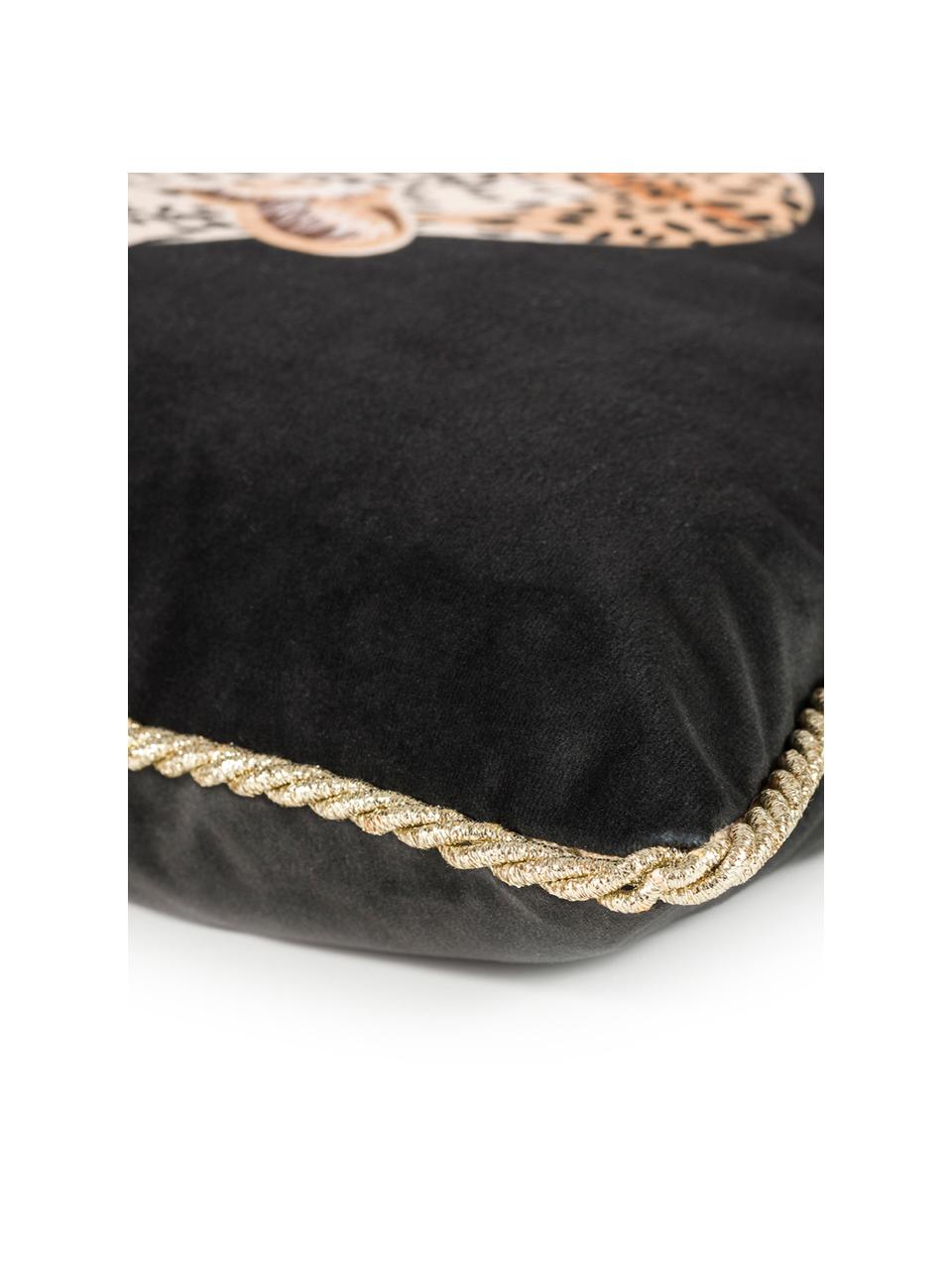 Dwustronna poszewka na poduszkę z aksamitu Deluxe Leo, 100% aksamit poliestrowy, nadruk, Czarny, brązowy, biały, odcienie złotego, S 40 x D 40 cm
