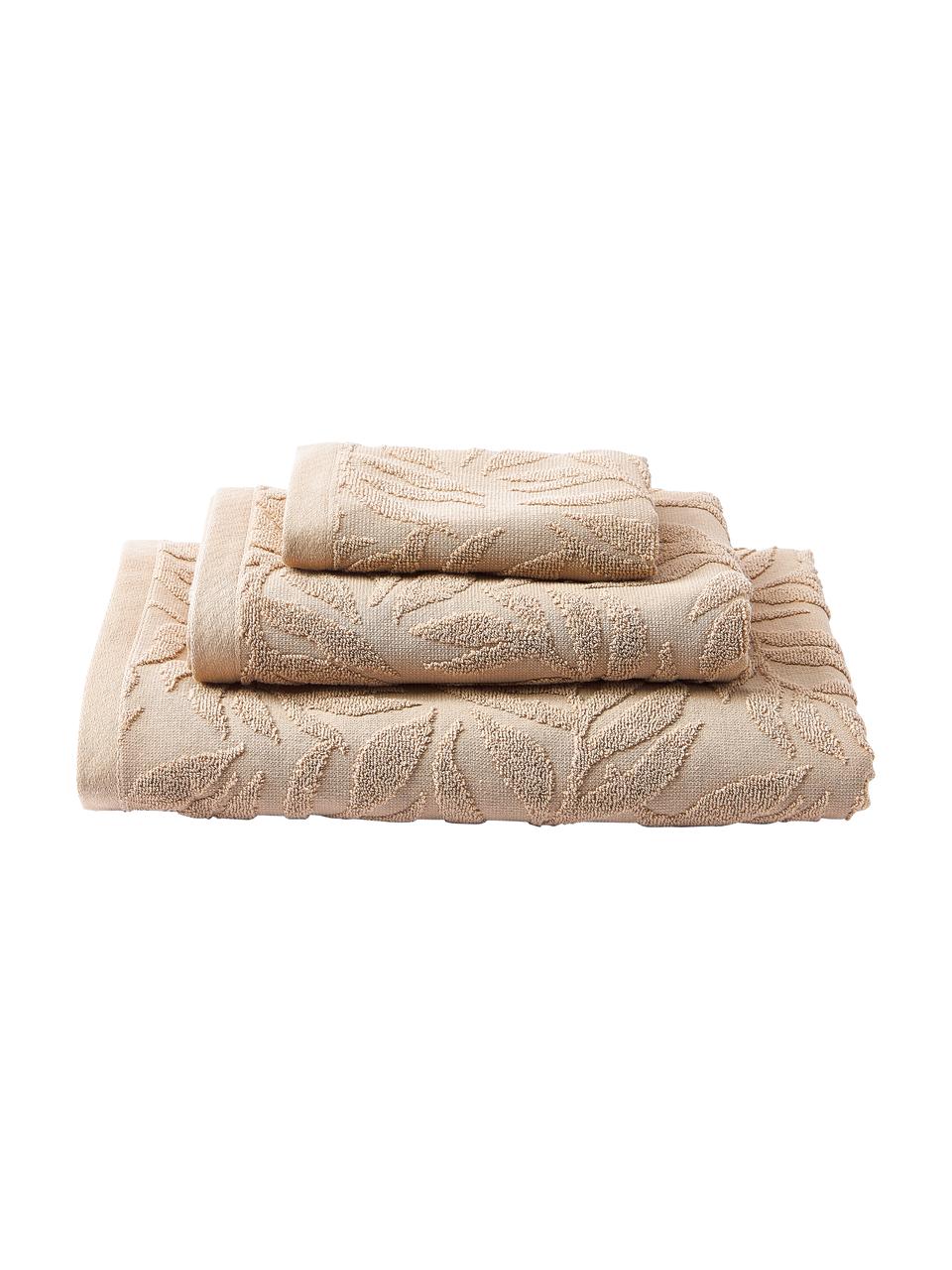 Handdoekenset Leaf van katoen, 3-delig, 100% katoen
Middelzware kwaliteit 450 g/m²

Het materiaal dat in dit product wordt gebruikt, is getest op schadelijke stoffen en gecertificeerd volgens STANDARD 100 door OEKO-TEX®, 3883CIT, CITEVE, Beige, Set met verschillende formaten