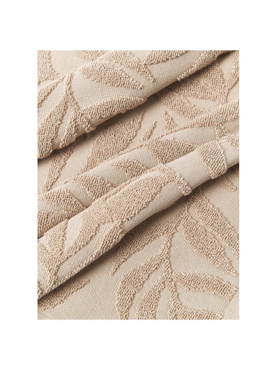 Lot de serviettes de bain en coton Leaf, 3 élém., Beige, Lot de différentes tailles