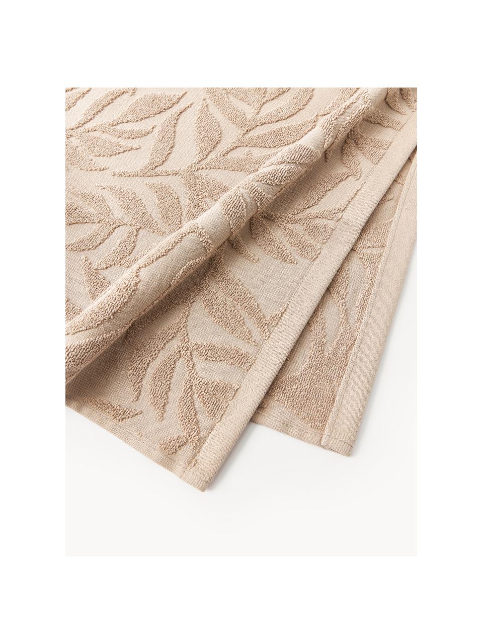 Lot de serviettes de bain en coton Leaf, 3 élém., Beige, 3 élém. (1 serviette invité, 1 serviette de toilette et 1 drap de bain)