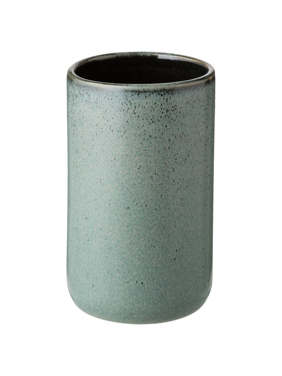 Porta spazzolini in ceramica Mila, Ceramica, smaltata, Verde grigio, Ø 7 x Alt. 12 cm