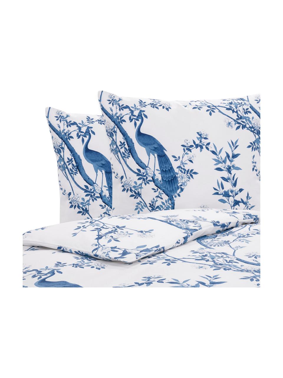 Pościel z perkalu Annabelle, Niebieski, biały, 135 x 200 cm + 1 poduszka 80 x 80 cm