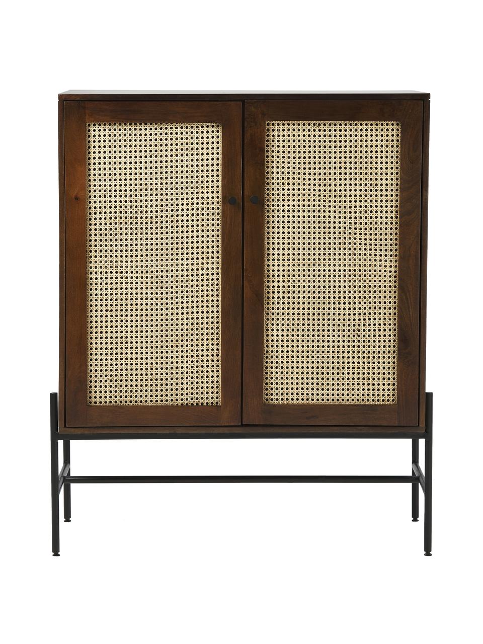 Komoda z plecionką wiedeńską Vienna, Korpus: lite drewno mangowe, Nogi: metal malowany proszkowo, Drewno mangowe, S 100 x W 120 cm