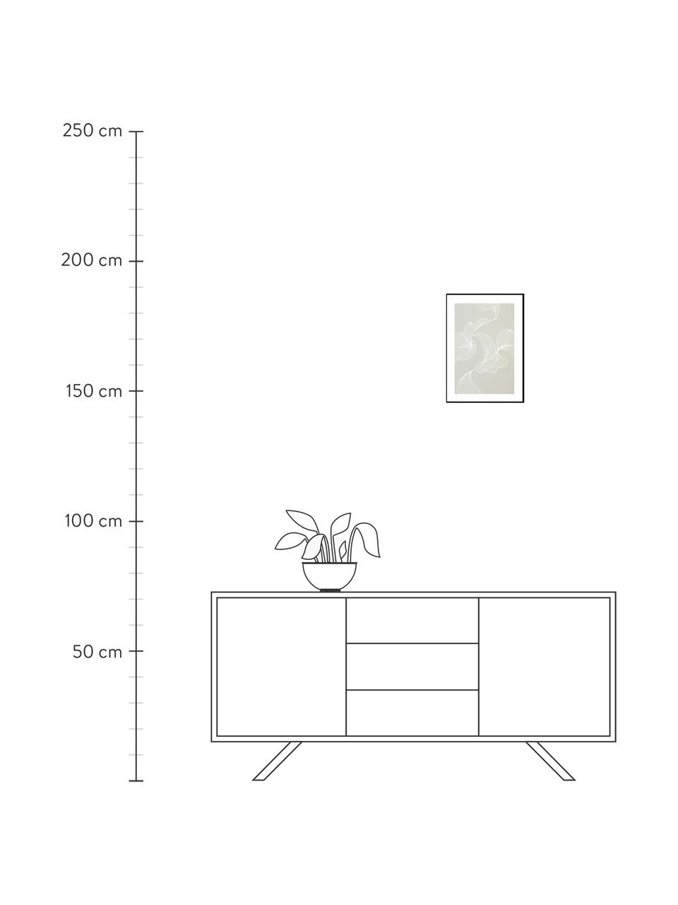 Ingelijste digitale print Outline Curves, Lijst: hout, MDF, Grijs, wit, zwart, B 32 x H 42 cm