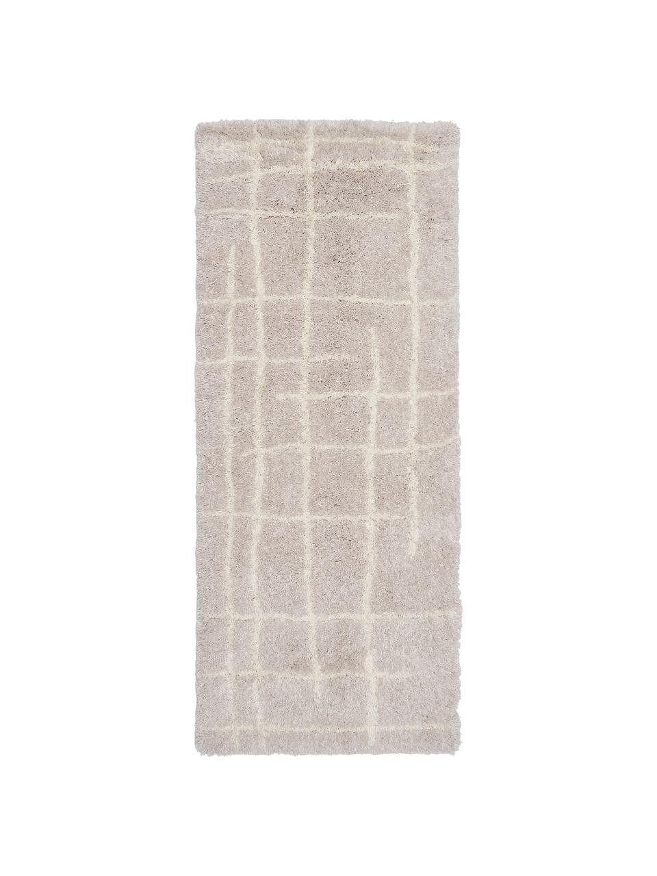 Pluizige hoogpolige loper Amelie in beige, handgetuft, Bovenzijde: 100% polyester, Onderzijde: gerecycled polyester, Beige & crèmewit, B 80 x L 200 cm