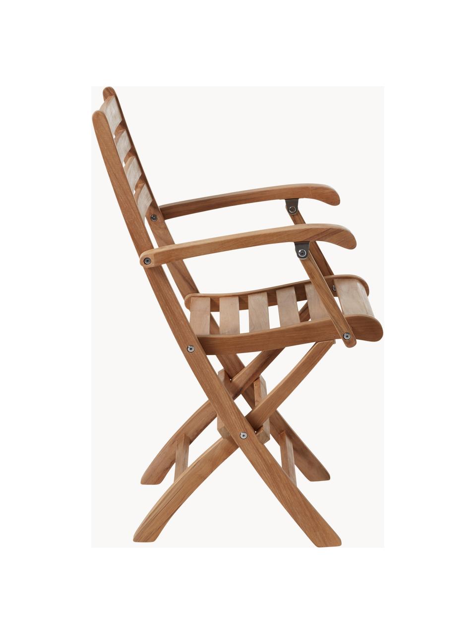 Inklapbaar tuin armstoel York van teakhout, Teakhout, gepolijst, Teak, B 52 x D 53 cm