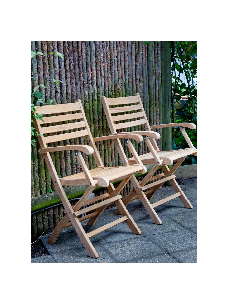 Inklapbaar tuin armstoel York van teakhout, Teakhout, gepolijst, Teak, B 52 x D 53 cm