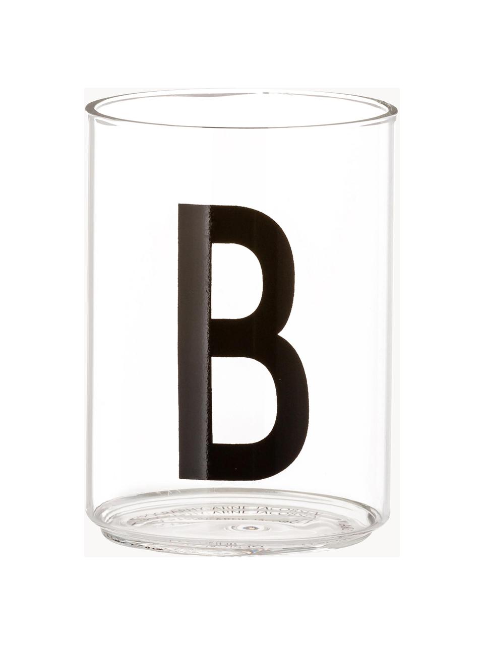 Design Wasserglas Personal mit Buchstaben (Varianten von A bis Z), Borosilikatglas, Transparent, Schwarz, Wasserglas A, 300 ml