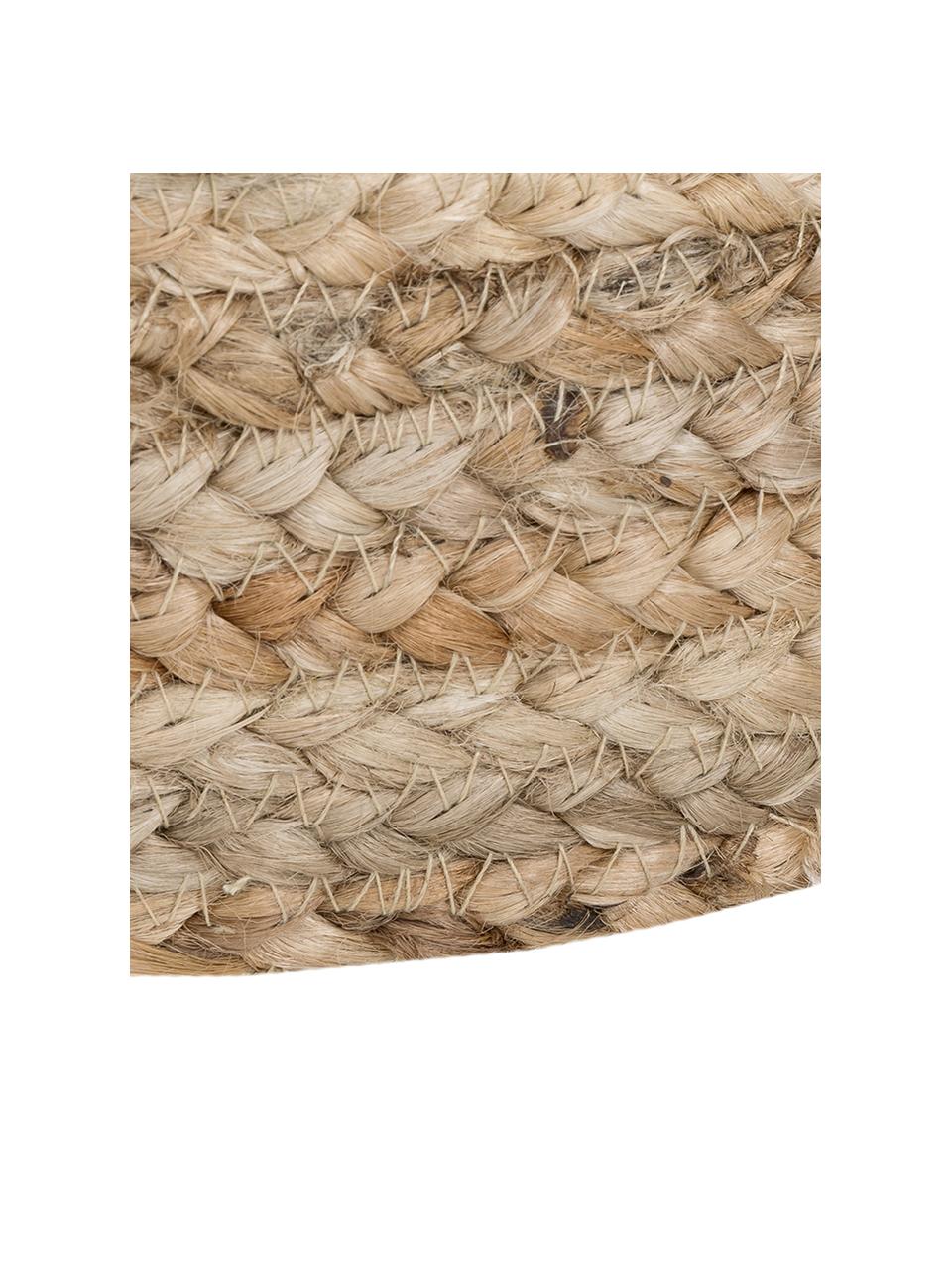 Handgefertigter Pouf Bono aus Jute, Bezug: Jute, Braun, Pastellblau, Ø 50 x H 36 cm