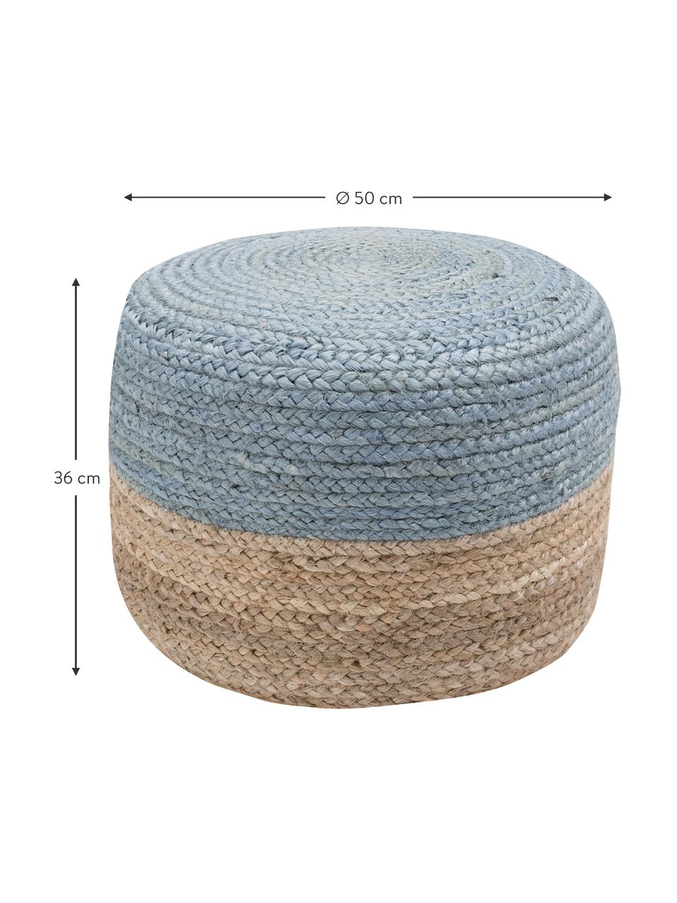 Puff artesanal de yute Bono, Tapizado: yute, Marrón, gris azulado, Ø 50 x Al 36 cm