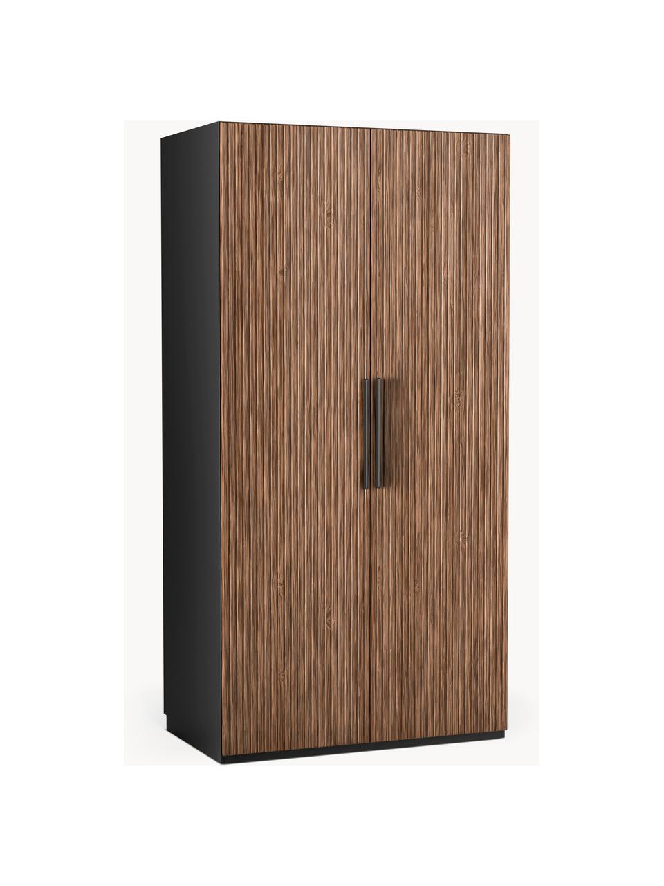 Armoire modulaire à portes battantes Simone, larg. 100 cm, plusieurs variantes, Aspect bois de noyer, noir, Basic Interior, larg. 100 x haut. 200 cm