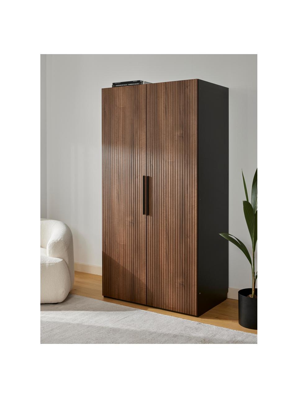 Armoire modulaire à portes battantes Simone, larg. 100 cm, plusieurs variantes, Aspect bois de noyer, noir, Basic Interior, larg. 100 x haut. 200 cm