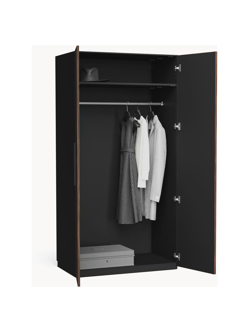 Modularer Drehtürenschrank Simone, 100 cm Breite, mehrere Varianten, Korpus: Spanplatte, melaminbeschi, Walnussholz-Optik, Schwarz, Basic Interior, B 100 x H 200 cm