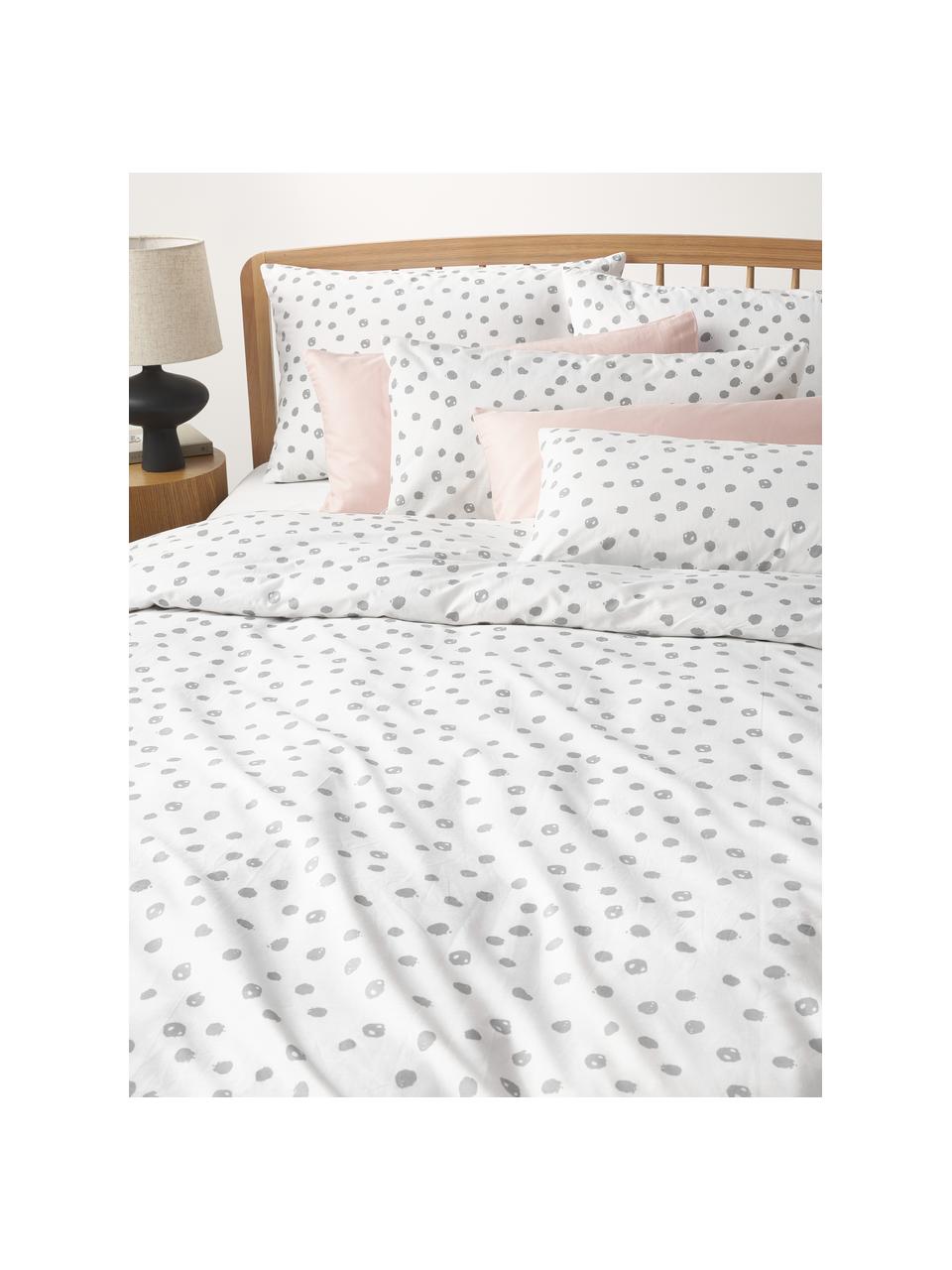 Funda nórdica de algodón Jana, Blanco, gris, Cama 90 cm (155 x 220 cm)