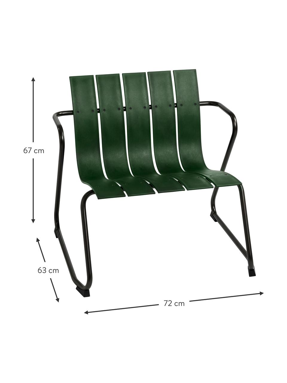 Ręcznie wykonany fotel ogrodowy Ocean, Stelaż: stal z recyklingu, powlek, Ciemny zielony, czarny, S 72 x G 63 cm