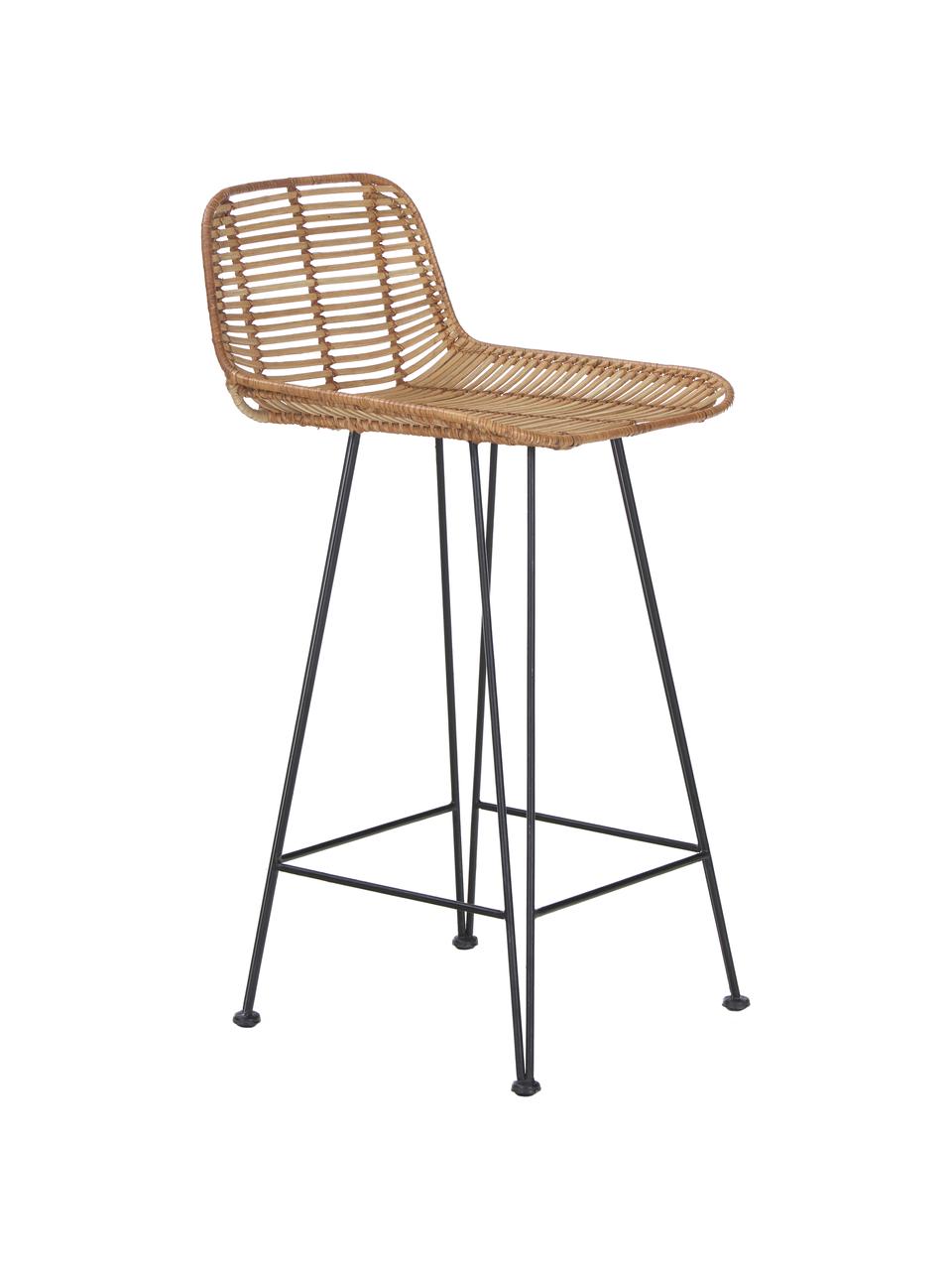 Sedia da bar in rattan Blind, Gambe: metallo verniciato a polv, Rattan, nero, Larg. 42 x Alt. 89 cm