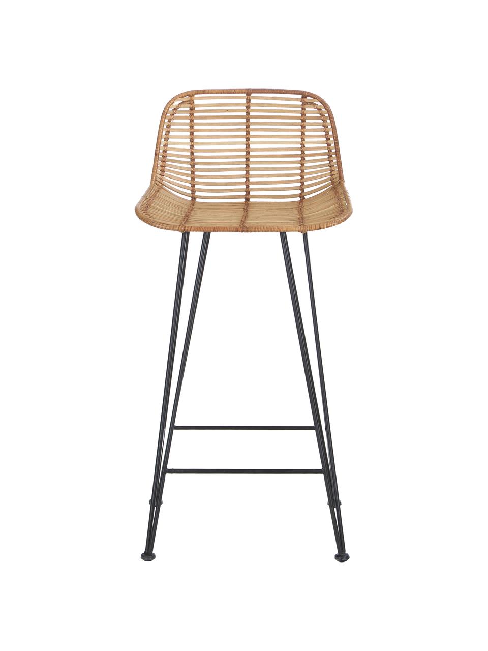 Sedia da bar in rattan Blind, Gambe: metallo verniciato a polv, Rattan, nero, Larg. 42 x Alt. 89 cm