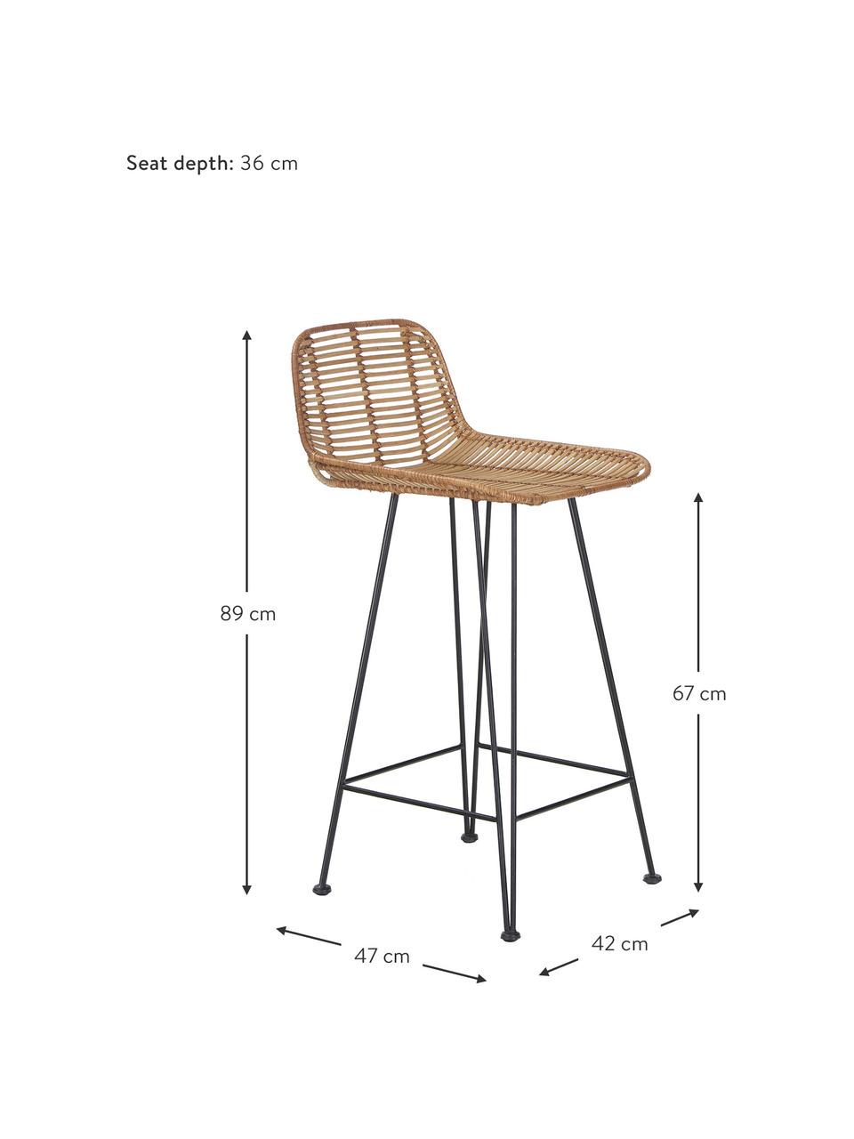 Ratanová barová židle Blind, Ratan, černá, Š 42 cm, V 89 cm