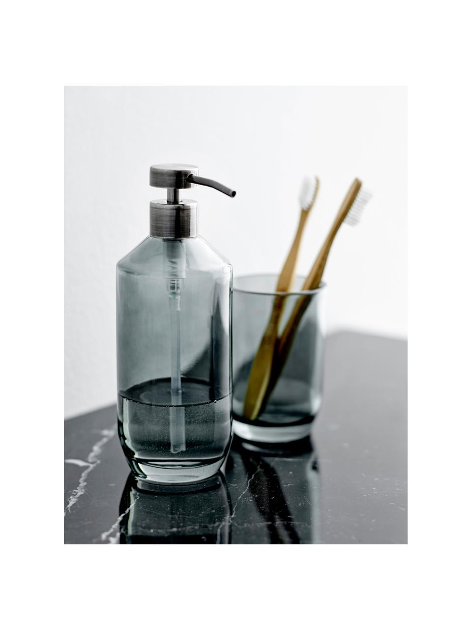 Dosificador de jabón de vidrio Vintage, Recipiente: vidrio, Dosificador: plástico, Gris azulado, negro, Ø 8 x Al 21 cm