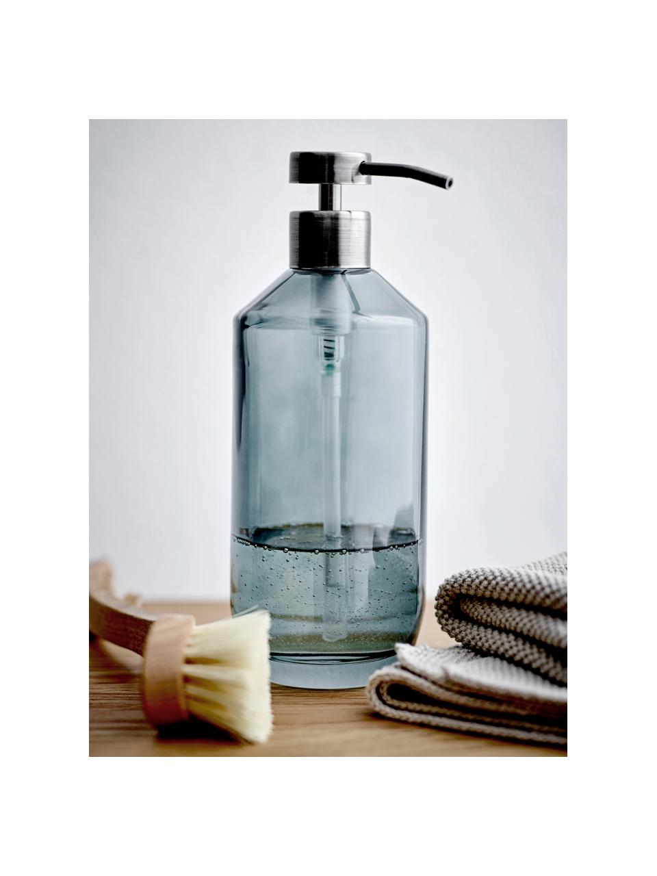Dispenser sapone in vetro Vintage, Contenitore: vetro, Testa della pompa: plastica, Blu grigio, nero, Ø 8 x Alt. 21 cm