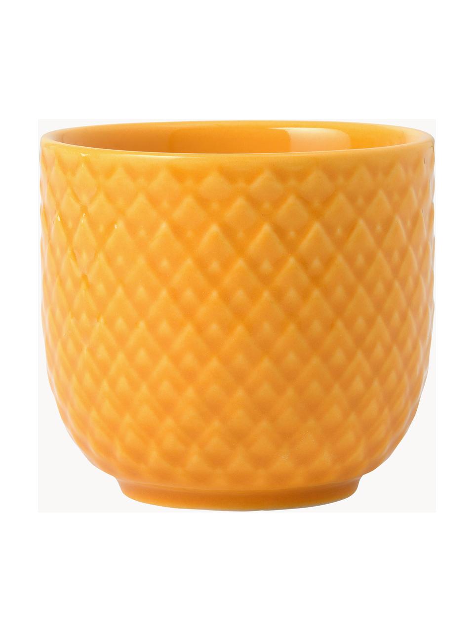 Porzellan-Eierbecher Rhombe mit Struktur-Muster, 4 Stück, Porzellan, Sonnengelb, Ø 5 x H 5 cm