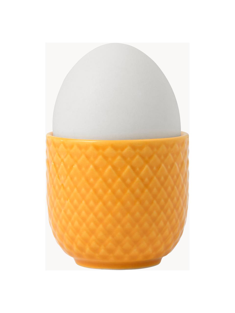 Porcelánové stojany na vajíčka se strukturovaným vzorem Rhombe, 4 ks, Porcelán, Žlutá, Š 5 cm, V 5 cm
