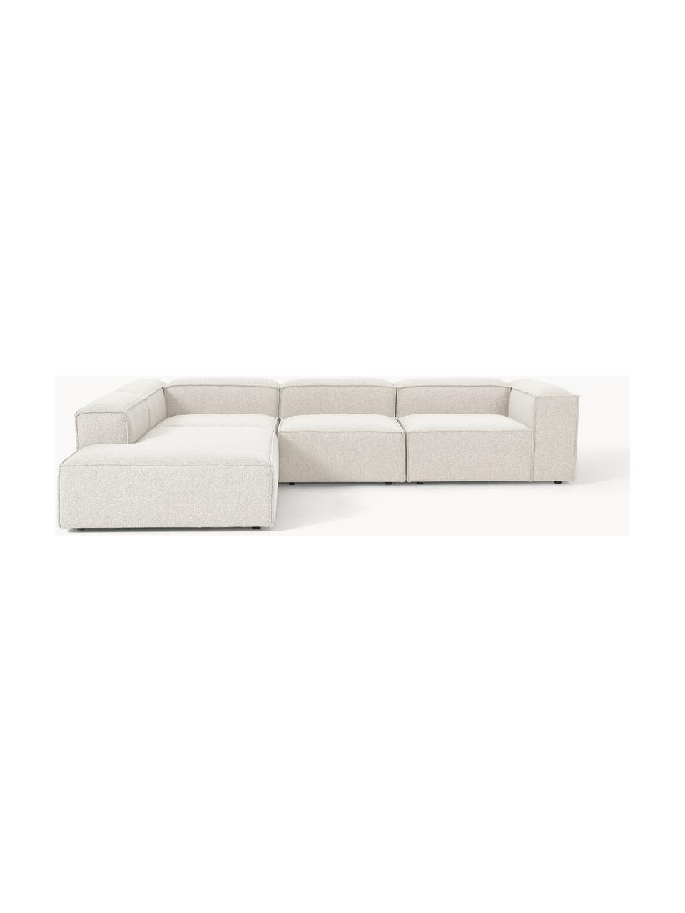 Divano componibile angolare XL in bouclé Lennon, Rivestimento: bouclé (100% poliestere) , Struttura: legno di pino massiccio c, Piedini: plastica, Bouclè bianco latte, Larg. 329 x Prof. 269 cm, chaise longue a sinistra