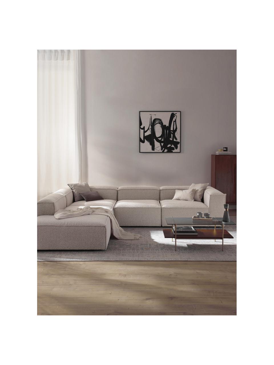 Narożna sofa modułowa bouclé XL Lennon, Tapicerka: bouclé (100% poliester) D, Stelaż: lite drewno sosnowe z cer, Nogi: tworzywo sztuczne, Bouclé w odcieniu złamanej bieli, S 329 x G 269 cm, lewostronna