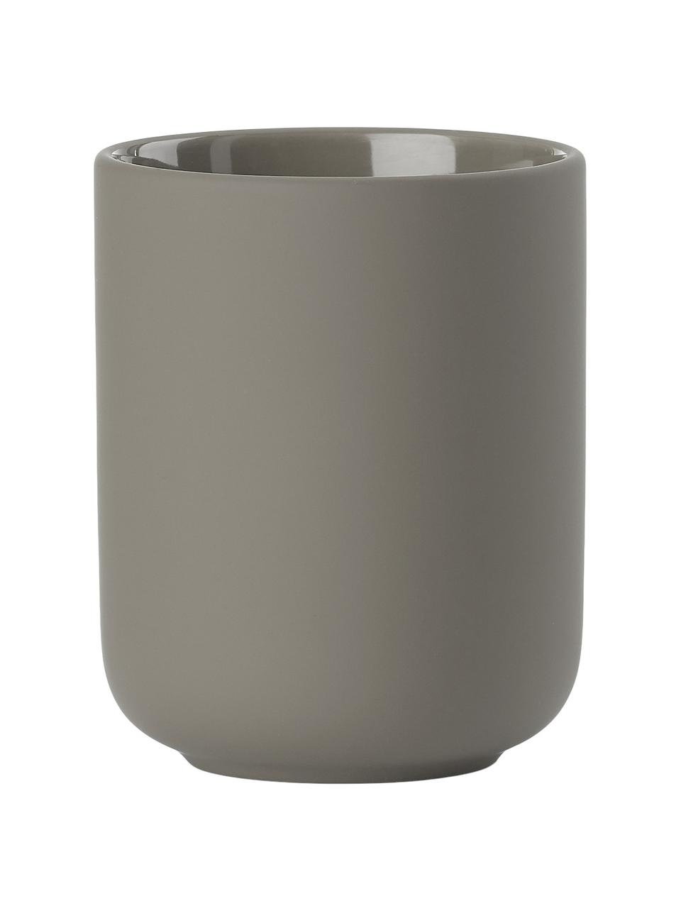 Zahnputzbecher Ume aus Steingut, Steingut überzogen mit Soft-Touch-Oberfläche (Kunststoff), Taupe, Ø 8 x H 10 cm